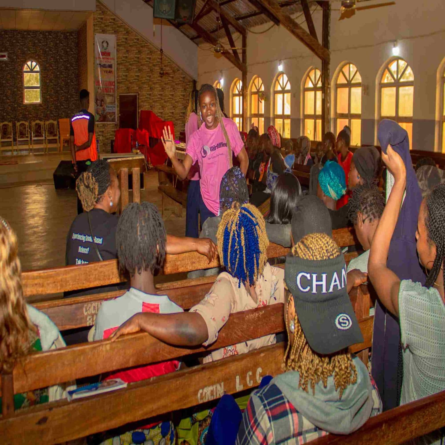 Teenage participants discussing sanitary pad preferences